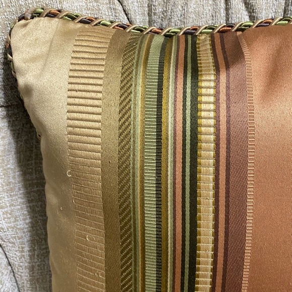 Croscill "Carrington" Cinnamon Green Stripe Square Throw Pillow Braided - Picture 4 of 8